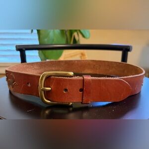 Fossil Tan Leather Belt with Leather Appliqué and Gold Buckle